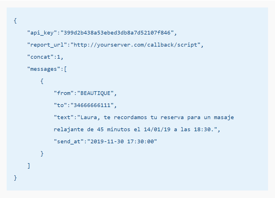 ejemplos sms api recordatorio